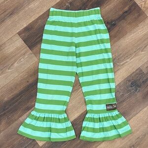 Matilda Jane Blue & Green Stripe Ruffle Pants Bottoms Flare 8 Girl